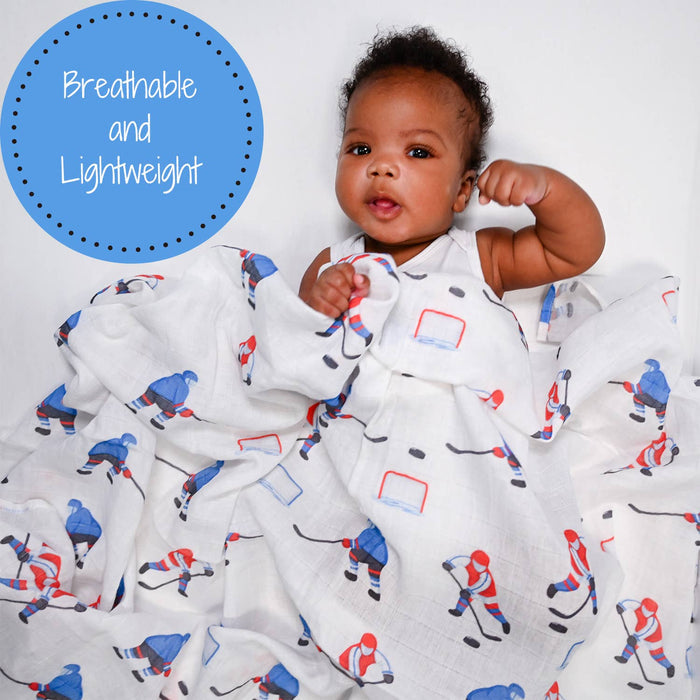 Baby Muslin Swaddle Blanket 47x47 Pass Shoot Score Hockey