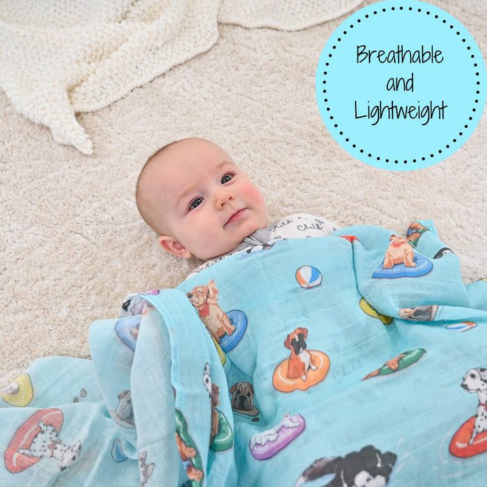 Baby Muslin Swaddle Blanket 47x47 Poolside Pups