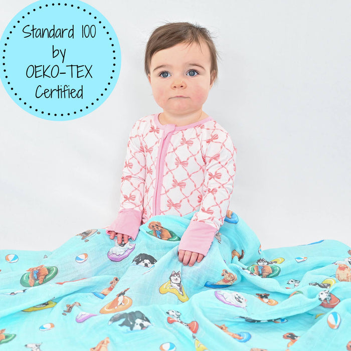 Baby Muslin Swaddle Blanket 47x47 Poolside Pups