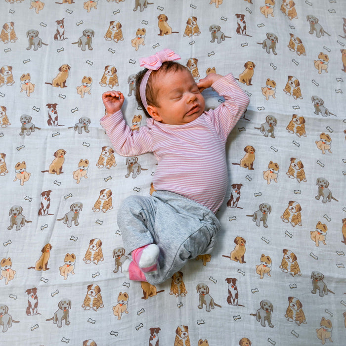 Baby Muslin Swaddle Blanket 47x47 Woof Woof