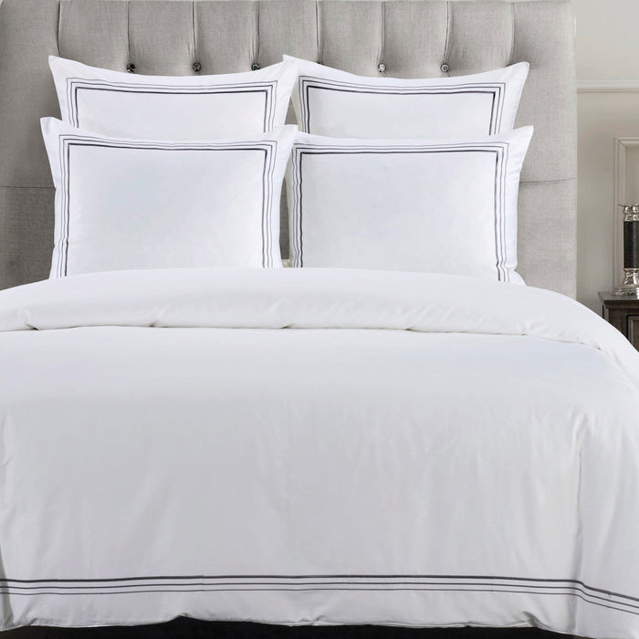 Embroidered Border Duvet Cover Set Super Queen / Gray Duvet Cover