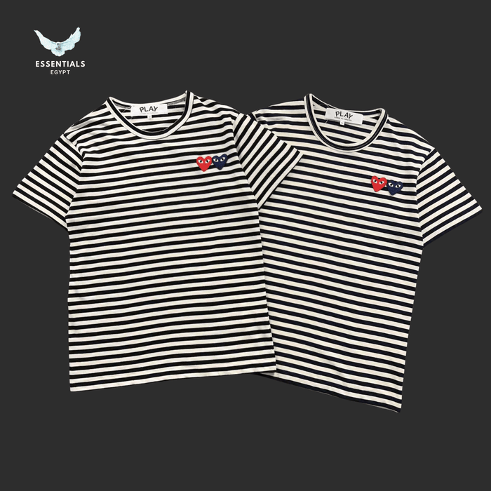 CDG Play T-Shirt – Blue Heart Stripe - ESSENTIALS EGYPT