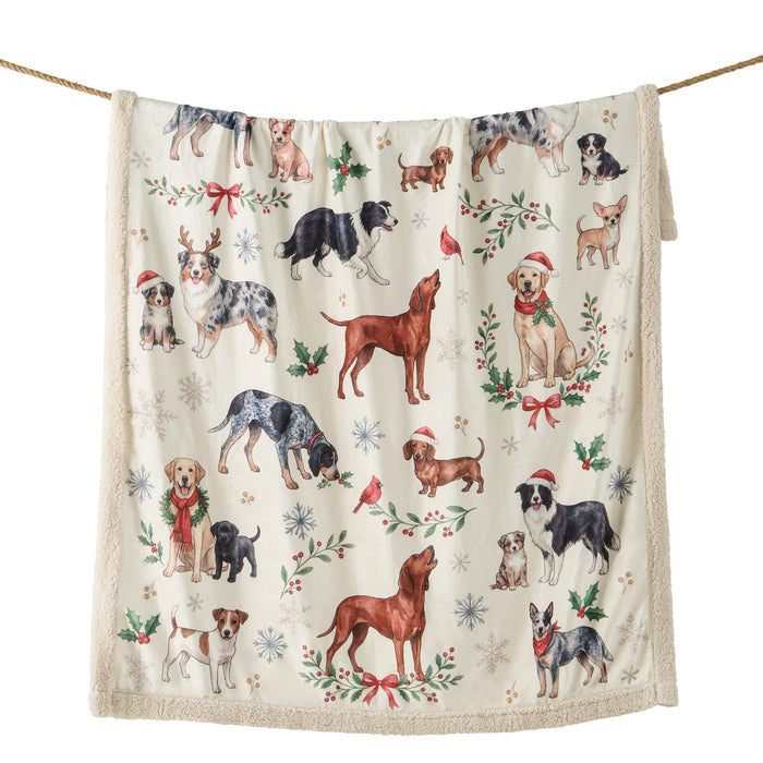 Christmas Dogs Campfire Sherpa Throw