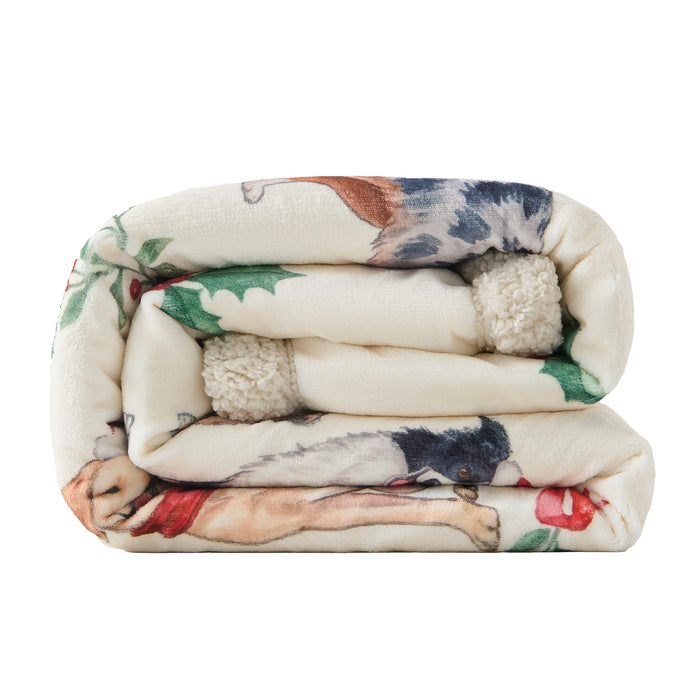 Christmas Dogs Campfire Sherpa Throw