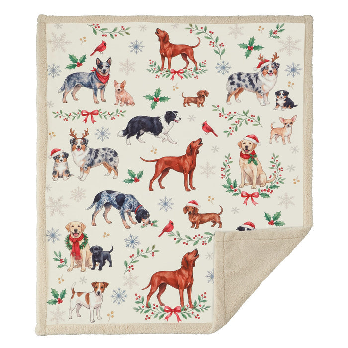 Christmas Dogs Campfire Sherpa Throw