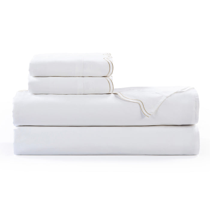 Delphine Scalloped Edge Embroidered 350TC Cotton Sateen Sheet Set