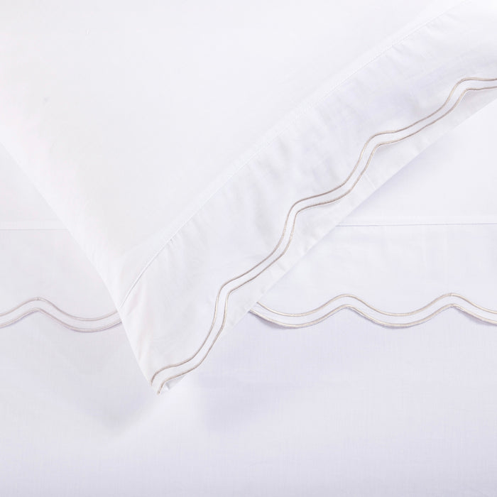 Delphine Scalloped Edge Embroidered 350TC Cotton Sateen Sheet Set