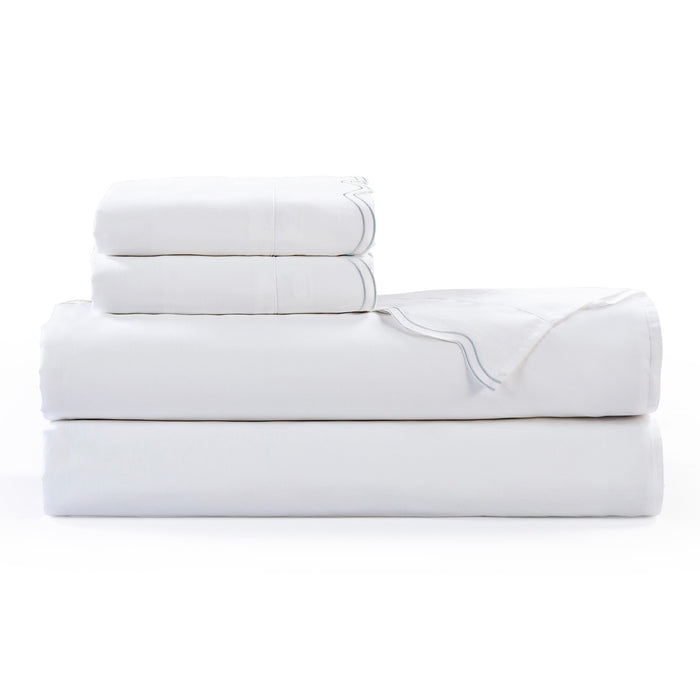 Delphine Scalloped Edge Embroidered 350TC Cotton Sateen Sheet Set
