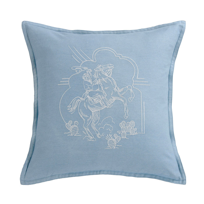 Desert Bronc Rider Denim Embroidery Pillow