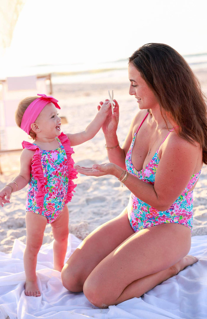 Double Ruffle Bow Back One Piece | Petal Splash: 12-18 months