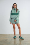 Drawstring Turtleneck Jacket - Green/Ivory