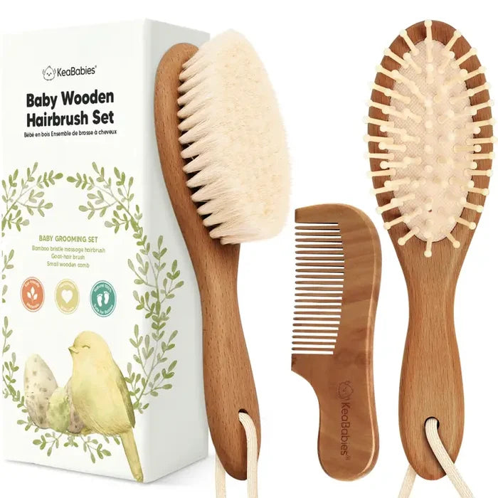 KeaBabies Baby Hair Brush and Comb Set: Dark Walnut