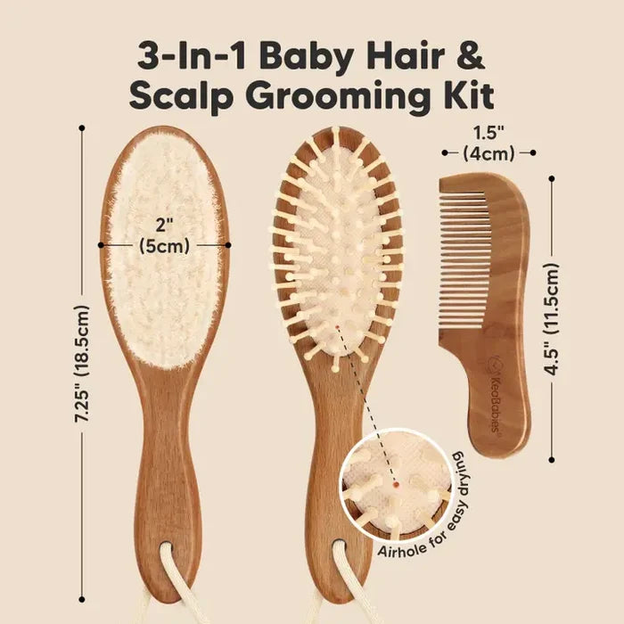 KeaBabies Baby Hair Brush and Comb Set: Dark Walnut