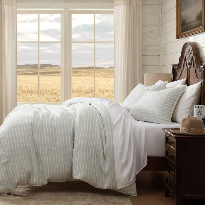 Larkspur 100% Slub Linen Prairie Stripe Duvet Cover Set