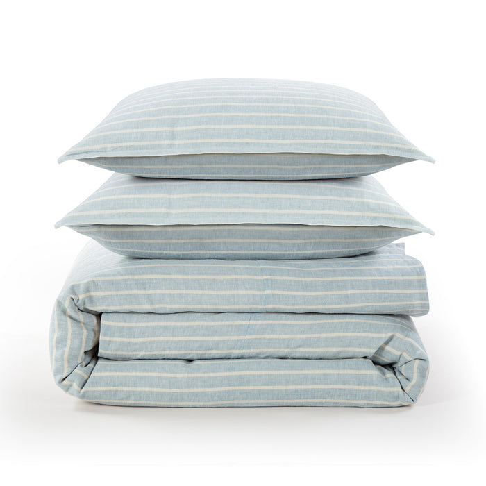 Larkspur 100% Slub Linen Prairie Stripe Duvet Cover Set
