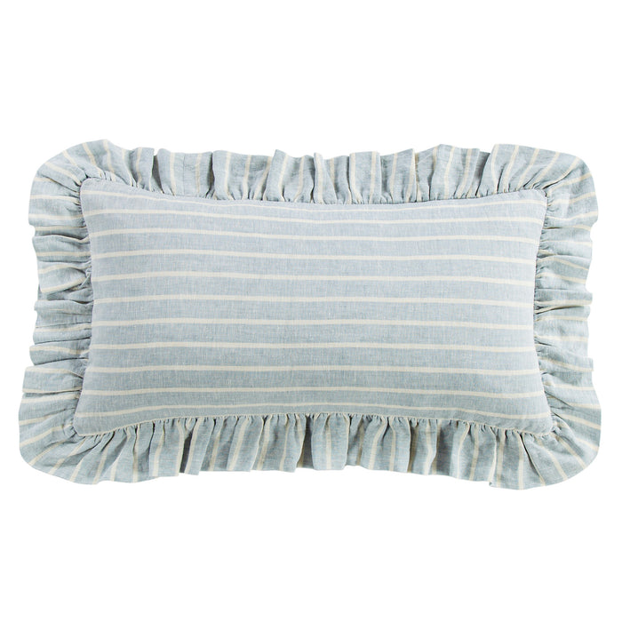 Larkspur 100% Slub Linen Prairie Stripe Ruffled Lumbar Pillow