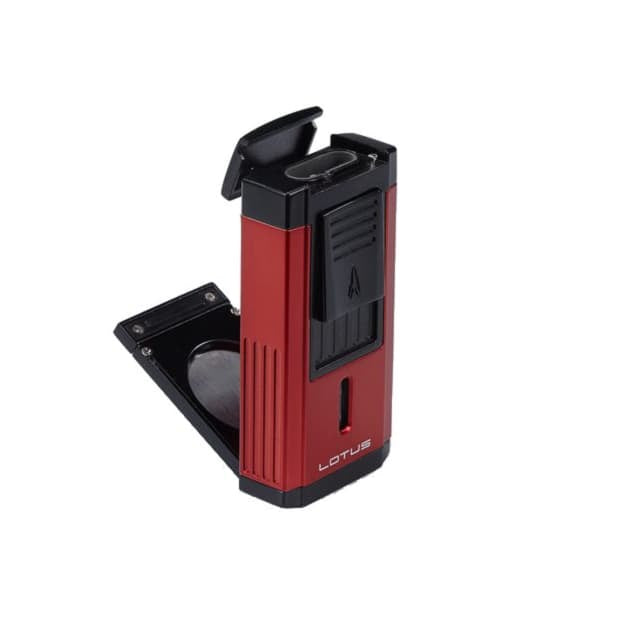 Lotus Duke Black and Red Triple Torch Lighter With Cutter - 24-6020