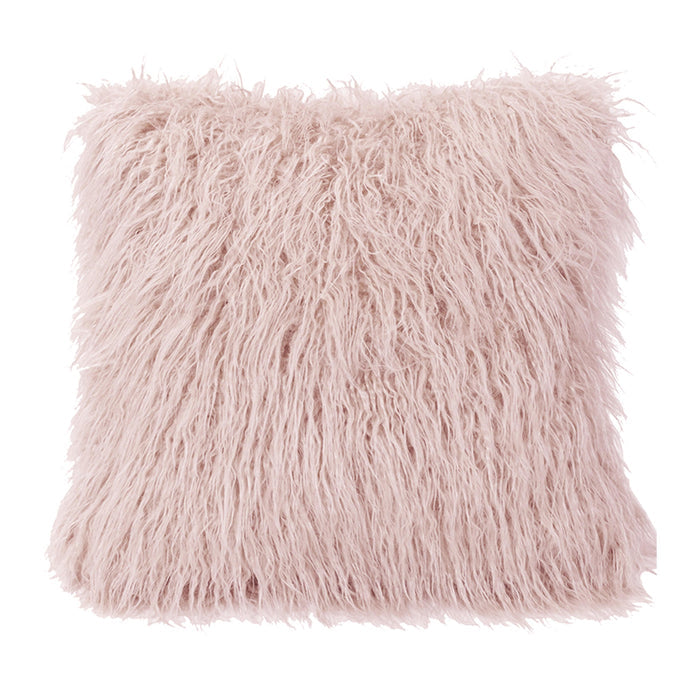 Mongolian Faux Fur Euro Sham, 27x27 Blush Euro Sham