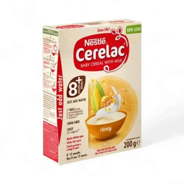 Nestle Cerelac Baby Cereal with Milk Honey Flavor 200g box for babies 8+ months with non-GMO ingredients and easy-to-digest formula
