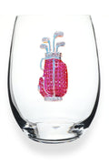 Pink Golf Bag with Clubs Stemless Jeweled Wine Glass