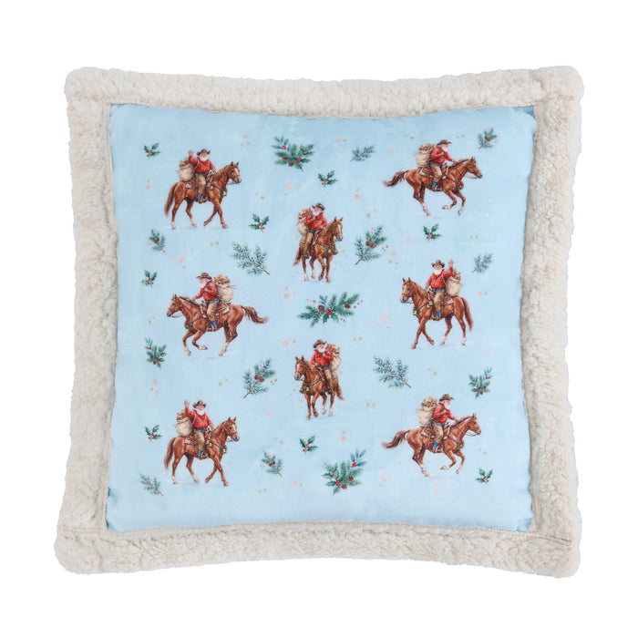 Santa on Horseback Campfire Sherpa Pillow