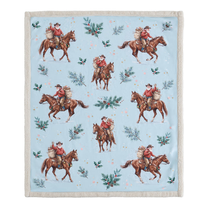 Santa on Horseback Campfire Sherpa Throw