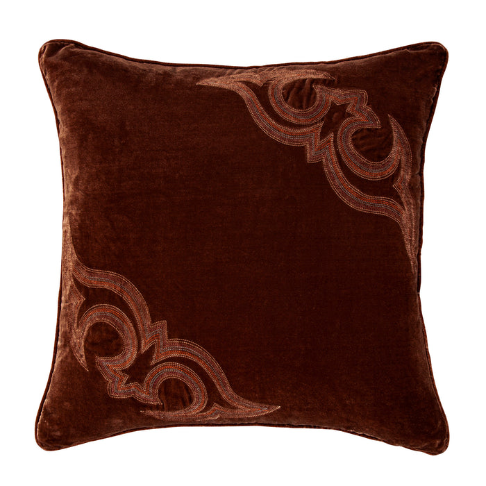 Stella Boot Stitch Embroidered Silk Velvet Pillow Copper Brown Pillow