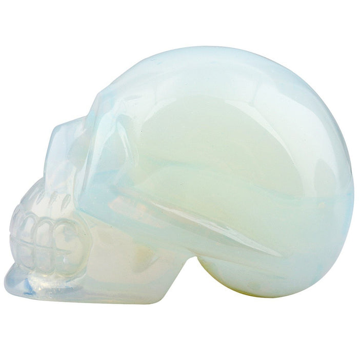 White Whale Healing Crystal Stone Opalite Human Reiki Skull Figurine Statue Sculptures