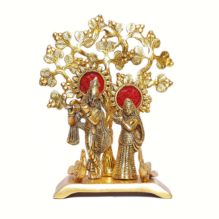 White Whale Radha Krishna Standing Playing Flute Under Tree idol Metal Statue Gold Antique Finish for Pooja & Home,Office Decorative,Radha Krishna Murti Showpiece Figurines,Religious idol Decorative Gift Article...