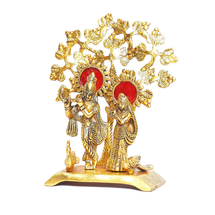 White Whale Radha Krishna Standing Playing Flute Under Tree idol Metal Statue Gold Antique Finish for Pooja & Home,Office Decorative,Radha Krishna Murti Showpiece Figurines,Religious idol Decorative Gift Article...