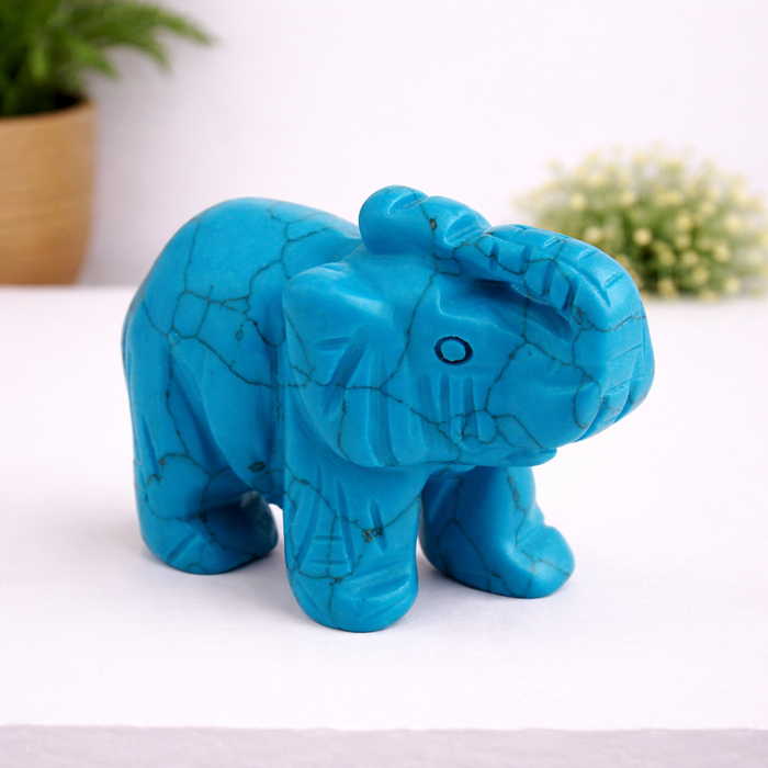 Whitewhale Healing Crystal Guardian Blue Howlite Turquoise Elephant Pocket Stone Figurines Carved Gemstone