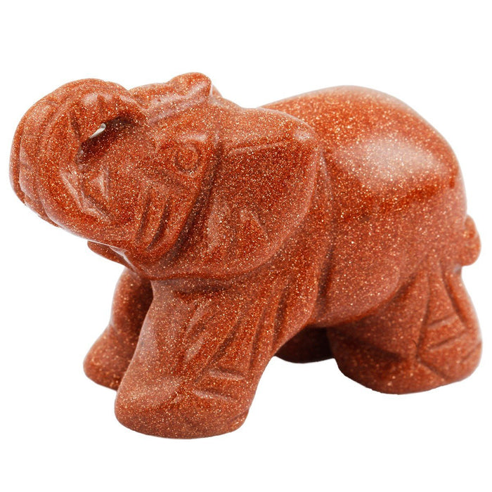 Whitewhale Healing Crystal Guardian Gold Sand Stone Elephant Pocket Stone Figurines Carved Gemstone
