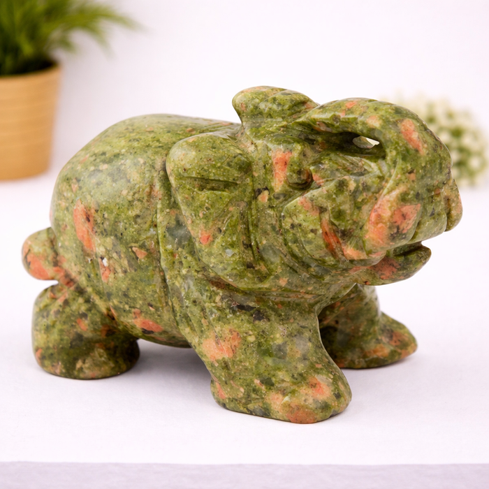 Whitewhale Healing Crystal Guardian Unakite Elephant Pocket Stone Figurines Carved Gemstone